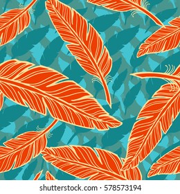 Seamless feathers pattern. Hand drawn background. Eps-8