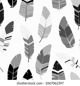 Seamless feathers pattern. Scandinavian black and white design background