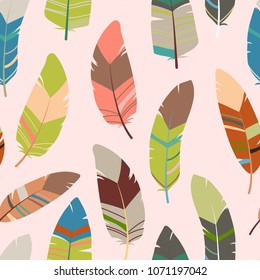 Seamless feathers pattern. Scandinavian colorful design background. Stock vector
