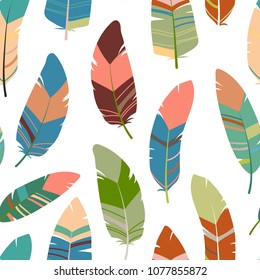 Seamless feathers pattern. Scandinavian colorful design background. Stock vector