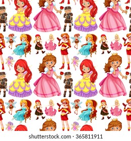 Seamless female characters from fairytales illustration
