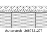 Seamless fence made of chain link mesh and barbed wire.  Rabitz grid and razor wire. 