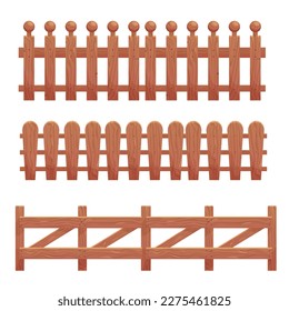 Seamless fence vector illustration, Wooden farm fence from crossed planking isolated on white background, Vector illustration set of the different wood fences in natural color texture