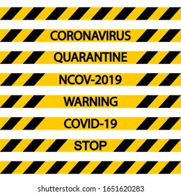 Seamless fencing tape quarantine coronavirus vector warning tape fencing flu, black and yellow diagonal stripes, stop ncov, covid quarantine coronavirus