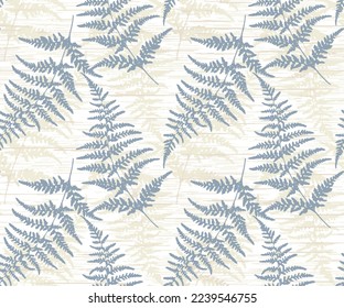 Seamless fern leaf Pattern blue Background Illustration. Seamless pattern with green leaves of fern,