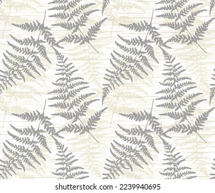 Seamless fern leaf Pattern grey Background Illustration. Seamless pattern with green leaves of fern,