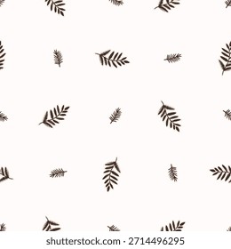 Padrão de vetor de folha de samambaia sem costura. Para a decoração da natureza da floresta, papel de parede do motivo da floresta linocut. Folhas extravagantes em toda a impressão. 