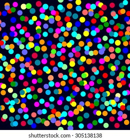 Seamless festival background. Confetti at New Year party. Abstract colorful vector pattern. Multicolored circles on black. Backgrounds & textures shop.