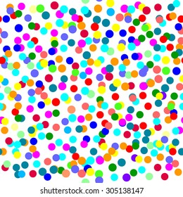 Seamless festival background. Confetti at New Year party. Abstract colorful vector pattern. Multicolored circles on white. Backgrounds & textures shop.