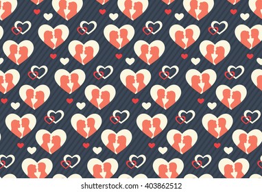 Seamless Festive Abstract Pattern with Love Couple and Hearts