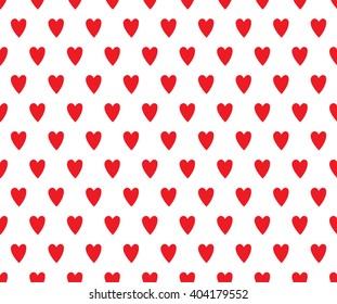 Seamless Festive Abstract Pattern with red hearts. Vector Illustration. Red hearts on white background. Art, Print, Fashion, Web design