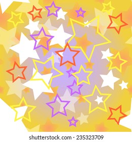 Seamless festive background with glowing bright stars in the hot background