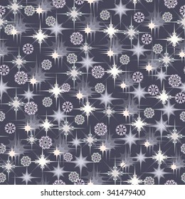  Seamless festive Christmas pattern with stars and snowflakes. Vector background.
