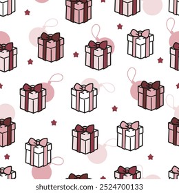 Caixas de presente festivo sem costura e design de ornamentos. Perfeito para o inverno, Natal e desenhos temáticos de festa. Esse design perfeito é ideal para uso em mídia digital e de impressão.