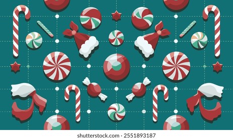 Seamless festive holiday background pattern with colorful Christmas ornaments