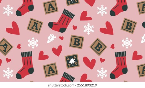Seamless festive holiday background pattern with colorful Christmas ornaments