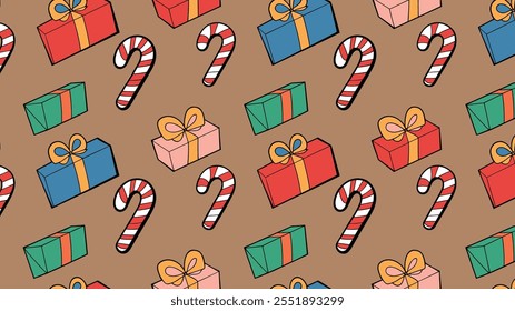 Seamless festive holiday background pattern with colorful Christmas ornaments