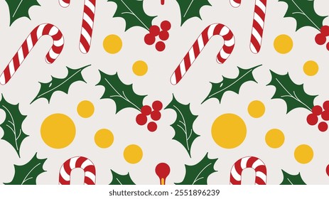 Seamless festive holiday background pattern with colorful Christmas ornaments