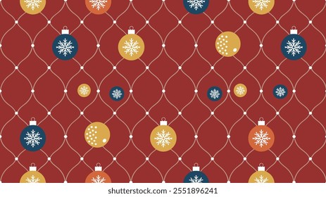 Seamless festive holiday background pattern with colorful Christmas ornaments