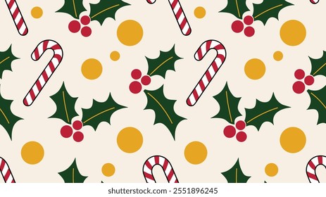 Seamless festive holiday background pattern with colorful Christmas ornaments