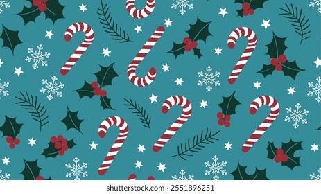 Seamless festive holiday background pattern with colorful Christmas ornaments