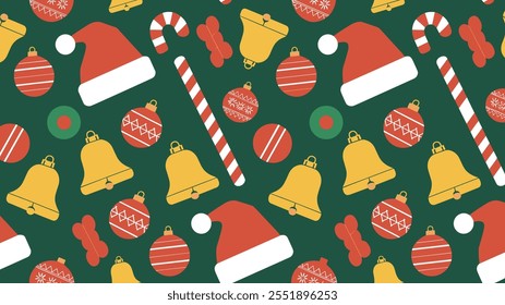 Seamless festive holiday background pattern with colorful Christmas ornaments