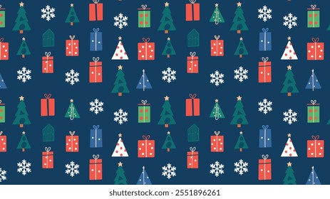 Seamless festive holiday background pattern with colorful Christmas ornaments