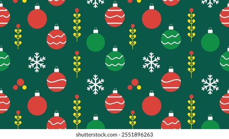 Seamless festive holiday background pattern with colorful Christmas ornaments