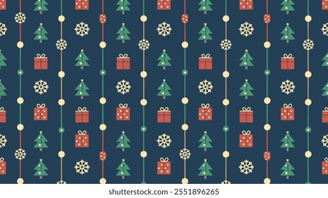 Seamless festive holiday background pattern with colorful Christmas ornaments