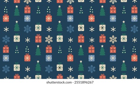 Seamless festive holiday background pattern with colorful Christmas ornaments