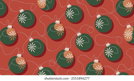 Seamless festive holiday background pattern with colorful Christmas ornaments