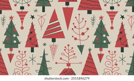 Seamless festive holiday background pattern with colorful Christmas ornaments