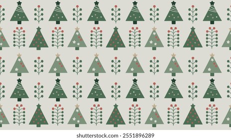 Seamless festive holiday background pattern with colorful Christmas ornaments