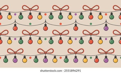 Seamless festive holiday background pattern with colorful Christmas ornaments