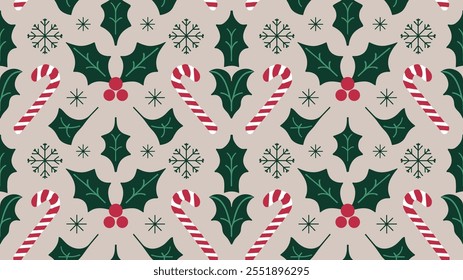 Seamless festive holiday background pattern with colorful Christmas ornaments