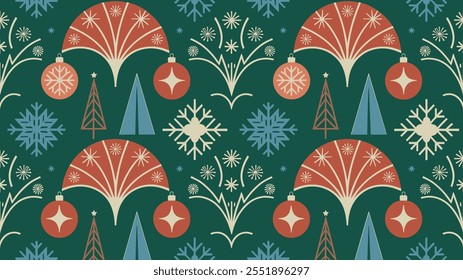 Seamless festive holiday background pattern with colorful Christmas ornaments