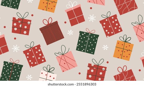 Seamless festive holiday background pattern with colorful Christmas ornaments