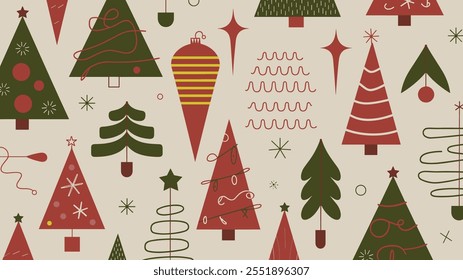 Seamless festive holiday background pattern with colorful Christmas ornaments