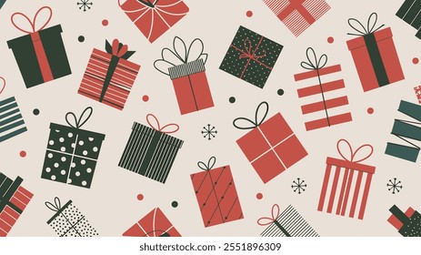 Seamless festive holiday background pattern with colorful Christmas ornaments
