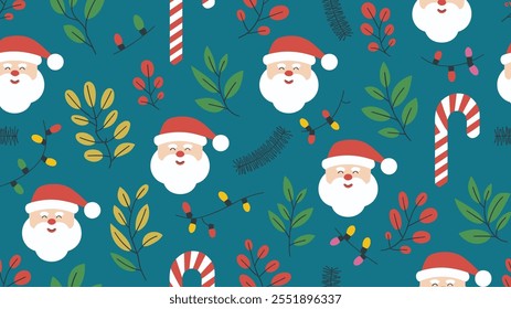 Seamless festive holiday background pattern with colorful Christmas ornaments