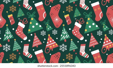 Seamless festive holiday background pattern with colorful Christmas ornaments