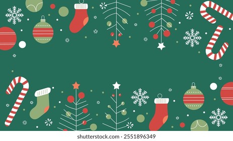 Padrão de fundo de feriado festivo contínuo com ornamentos de Natal coloridos