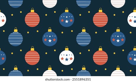 Seamless festive holiday background pattern with colorful Christmas ornaments