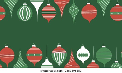 Seamless festive holiday background pattern with colorful Christmas ornaments