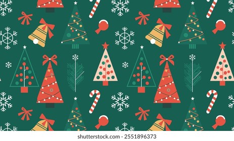 Seamless festive holiday background pattern with colorful Christmas ornaments