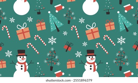 Seamless festive holiday background pattern with colorful Christmas ornaments