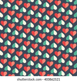 Seamless Festive Love Abstract Pattern with Hearts on Dark Blue Background