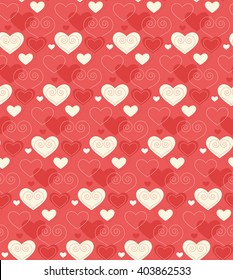 Seamless Festive Love Abstract Pattern with Hearts on Red Background
