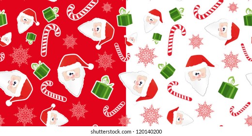 seamless festive ornament featuring Santa Claus and Christmas paraphernalia