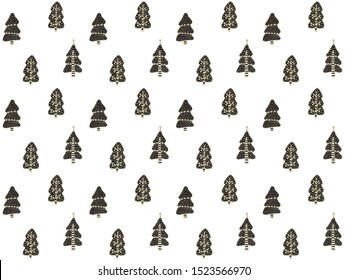 Seamless festive pattern of Christmas trees decorated with balls in the Scandinavian style on a white background. Hand drawing. For Christmas and New Year. For wrapping paper,  prints, etc. Vector.